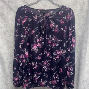 Lane Bryant 3/4 Sleeve Tie Front Blouse in Blue and Purple